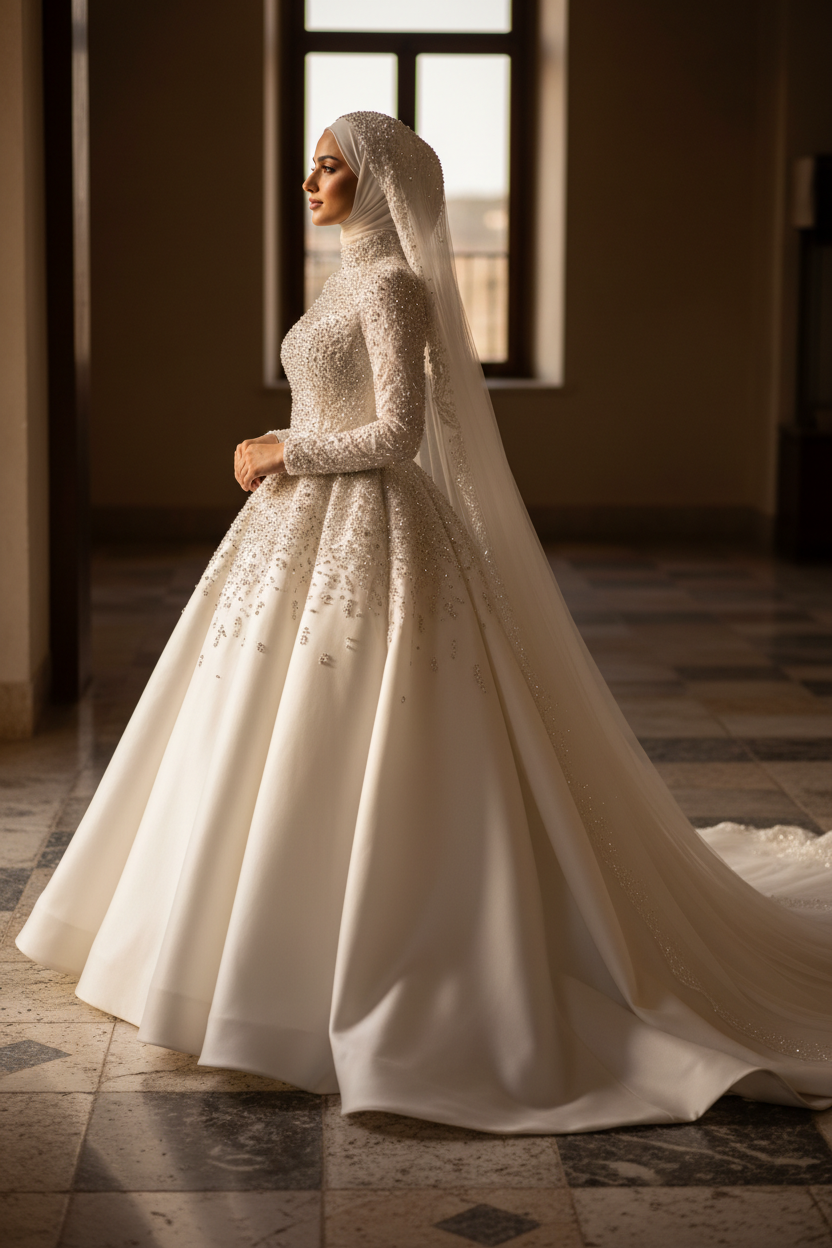 G21-016 Tesettür Couture Prenses Model — yan profil ile Başörtüsü
