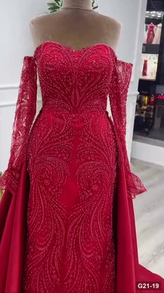 G21-019 Kızıl Kırmızı Prenses Model nişanlık Ana Temiz Kadraj