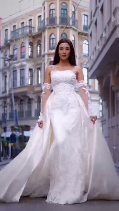 G21-047A - Fildişi İşlemeli Prenses Model gelinlik - Gelinlik21