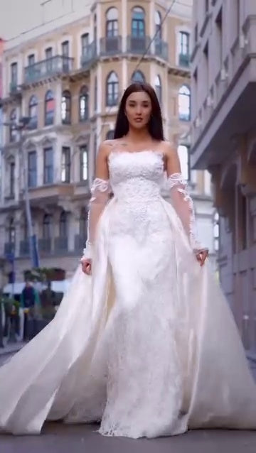 G21-047A - Fildişi İşlemeli Prenses Model gelinlik - Gelinlik21