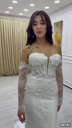 G21-051 Fildişi Balık Kesim gelinlik Ana Temiz Kadraj
