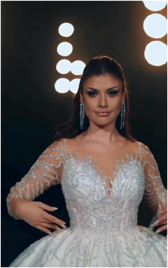 G21-091 Fildişi Prenses Model Dantel gelinlik ve Şapel Kuyruk