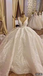 G21-082 Fildişi Prenses Model Dantel gelinlik ve Katedral Kuyruk
