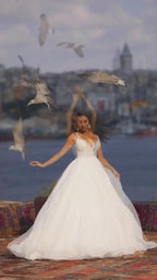 G21-141A - Fildişi İşlemeli Prenses Model gelinlik