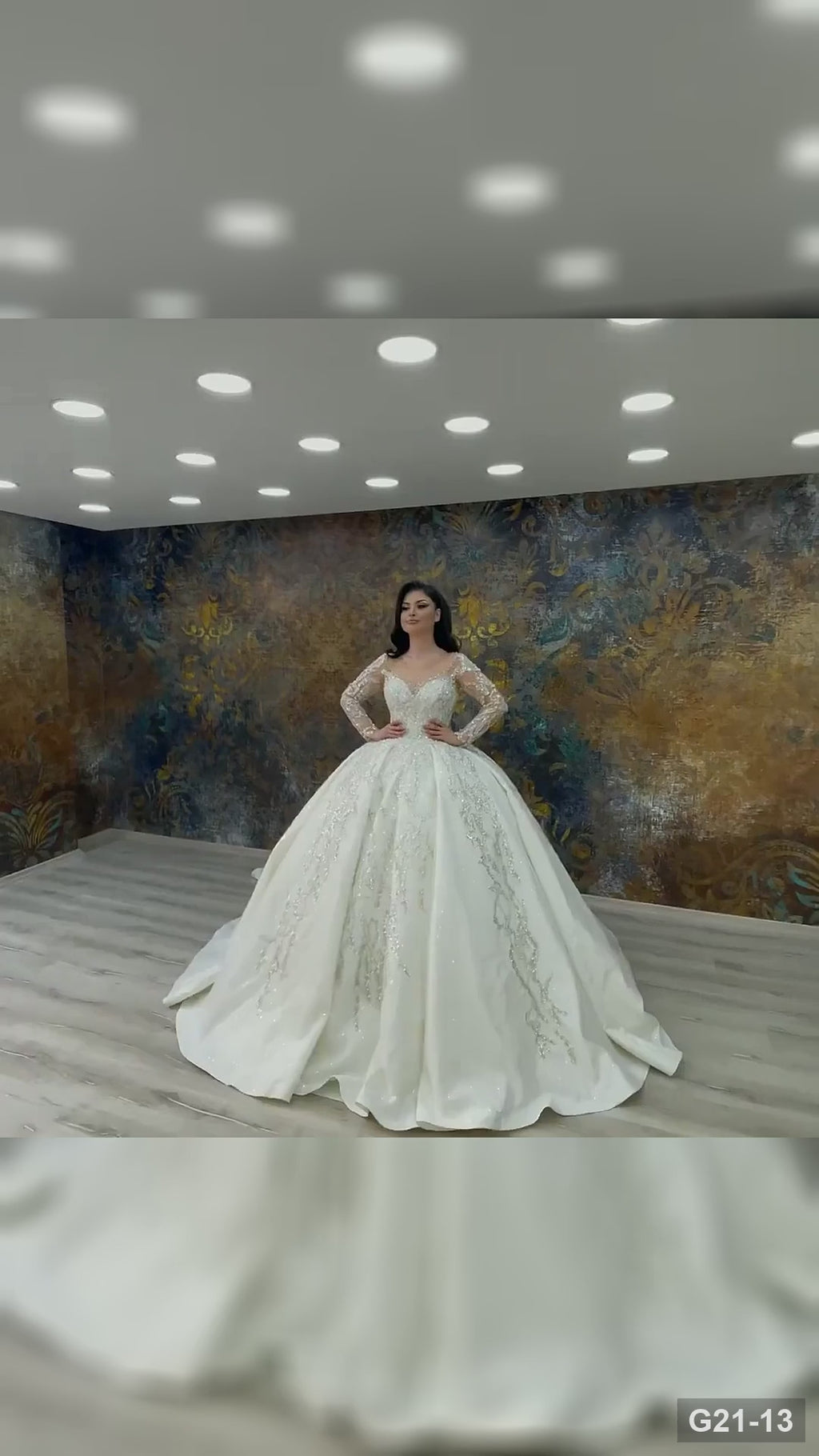 G21-013 Fildişi Prenses Model Dantel gelinlik ve Şapel Kuyruk