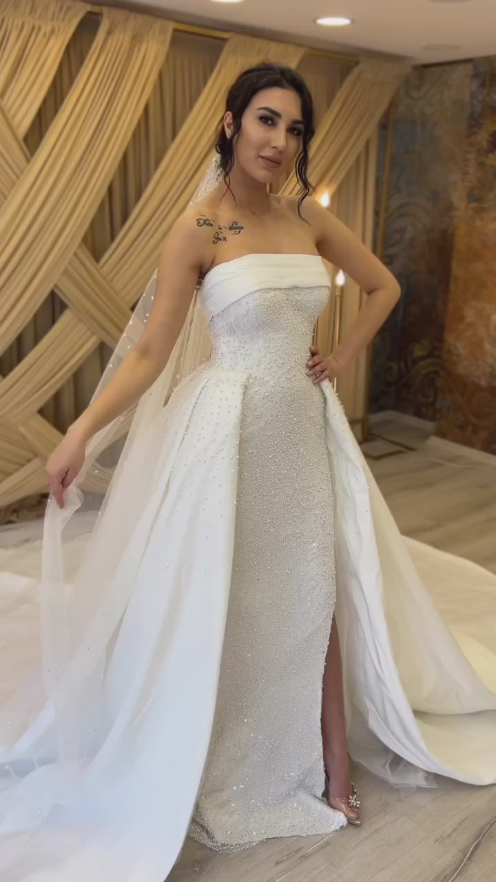 G21-092A - Fildişi İşlemeli Prenses Model gelinlik