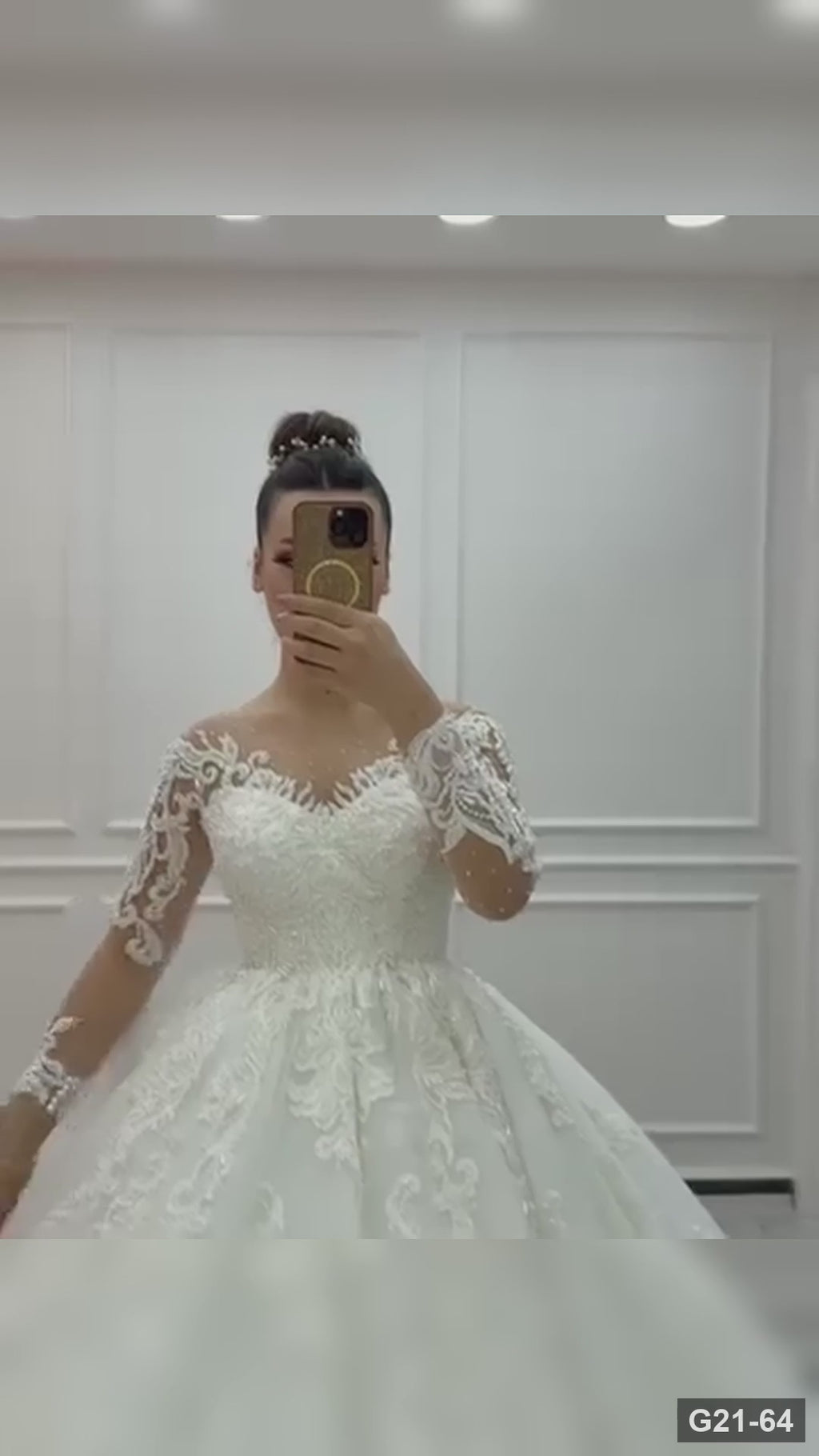 G21-064 Fildişi Prenses Model Dantel gelinlik ve Şapel Kuyruk