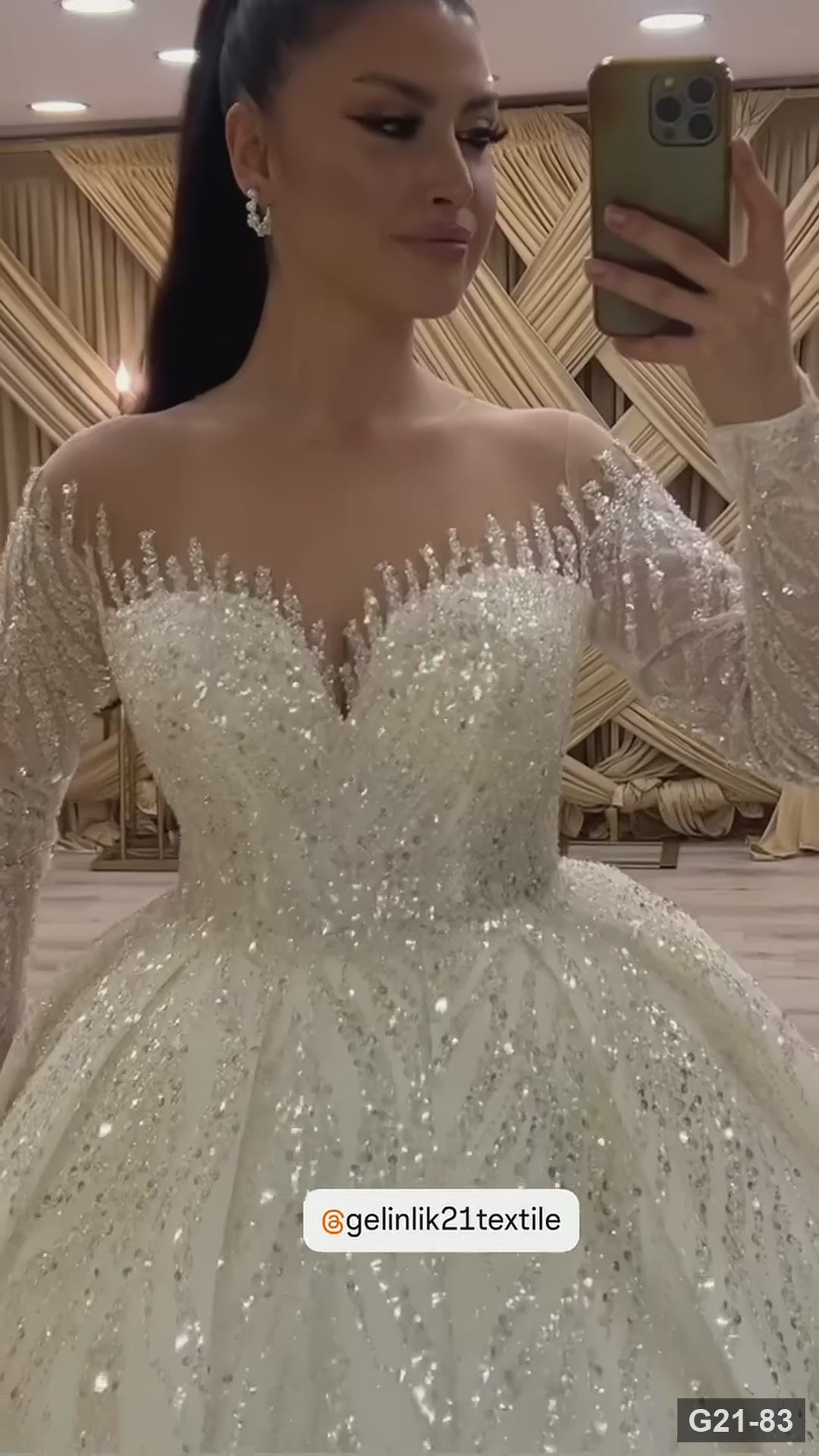 G21-083 Fildişi Prenses Model Dantel gelinlik ve Şapel Kuyruk